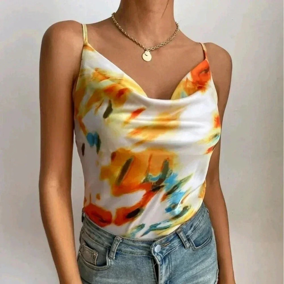 Tie Dye Cowl Neck Satin Cami Top - Picture 4 of 5